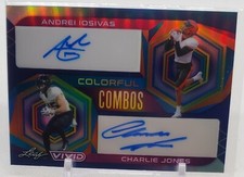 Andrei Iosivas Charlie Jones 2023 Blue Vivid Dual Autograph RC #1/7 📖 Bookends
