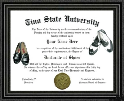 SHOE  Lover's Doctorate Diploma / Degree Custom Designed for YOU - Image 1 of 2