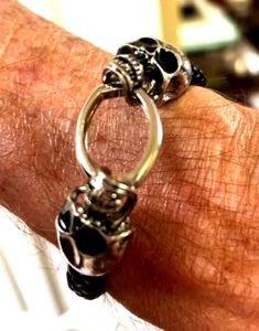 Herren Mode Schlange Charm Edelstahl Schwarz Leder Geflochten Armband (11303) - Bild 1 von 2