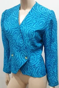 RICKIE FREEMAN FOR TERI JON Blue & Multi Colour Silk Jacket & Skirt Suit 6 UK10 - Picture 1 of 12
