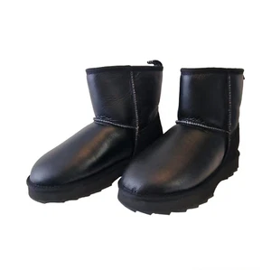 EMU LADIES SHARKY MINI TOWN BOOTS FIT BLACK LEATHER SHEEPSKIN UGG US 9 UK7 EU 40 - Picture 1 of 6