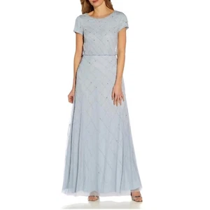 Adrianna Papell Damen Perlen Blouson langes Kleid gletscherblau 8 - Bild 1 von 7