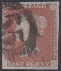 1841 1d TARGA ROSSA MARRONE 96 LETTERE " B - C " BELLA USATA 4 MARGINI - Foto 1 di 1