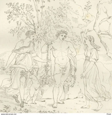 Nicolas Poussin Hercule entre le Vice et la Vertu - Gravure originale XIXe - Photo 1/3