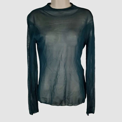 Saint Laurent Women Blue Silk Sheer Long-Sleeve Crew-Neck Shirt Top Size XL - Image 1 of 4