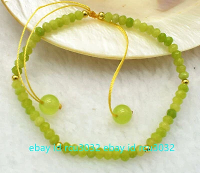 2x4mm Faceted Natural Green Peridot Rondelle Beads Gemstone Bracelet 7.5" AAA - Image 1 of 4