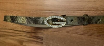 GUESS Women's Simulated Leather Belt Snakeskin Pattern Rhinestone Buckle Size M - Image 1 of 4