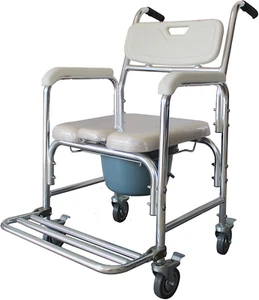 4-In-1 Bedside Commode Chair, Shower Wheelchair Portable Toilet Rolling Transpor - Picture 1 of 7