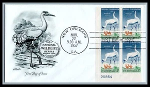 US FDC # 1098 3c Whopping Cranes Plate Block Artmaster LA 25864 LL 1957, 9k350 - Picture 1 of 1