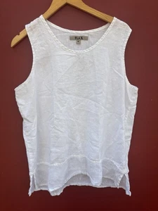 Flax Linen Top Medium Shirt Sleeveless White Blouse Scoop Neck Tank - Picture 1 of 5