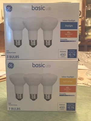 Six GE BASIC LED 45-Watt EQ R20 (2.5”) Dimmable Indoor Floodlight Two 3 Pks, NIB - Image 1 of 4