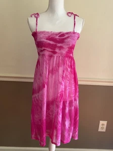 La Blanca x Rod Beattie Women's Smocked Cover Up Dress MEDIUM Pink Tie Dye Sheer - Picture 1 of 9