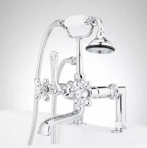 Grifo de montaje en cubierta Signature Hardware, manijas transversales, acoplador de 4", cromado - Imagen 1 de 2