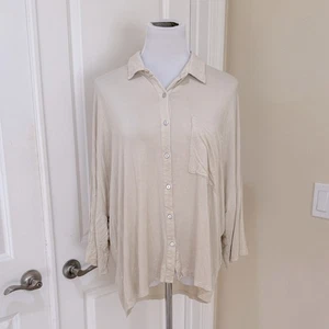 Camicia POL oversize colletto bottoni panna mezza manica elasticizzata taglia media - Foto 1 di 9