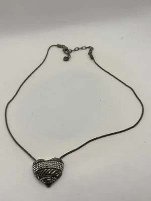 Betsey Johnson Heart Rhinestone Pendant Necklace Gunmetal Snake Chain - Image 1 of 4