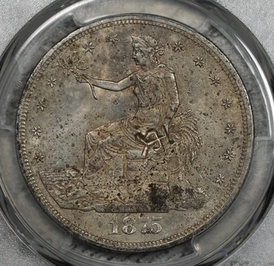 Dólar comercial 1875-CC PCGS sin circular detalles Chopmark #EYH9 Foto 1 de 3