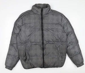 Brave Soul Men's Grey Check Puffer Jacket M Winter Polyester Zip Up - Picture 1 of 12