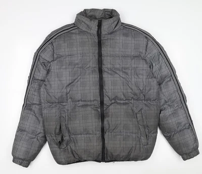 Brave Soul Men's Grey Check Puffer Jacket M Winter Polyester Zip Up - Image 1 of 4