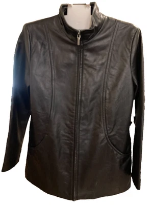 NUEVA Chaqueta de Cuero Worthington de Piel de Cordero Genuina, Pequeña Pequeña Pequeña Negra para Mujer, Nueva con Etiquetas Foto 1 de 4