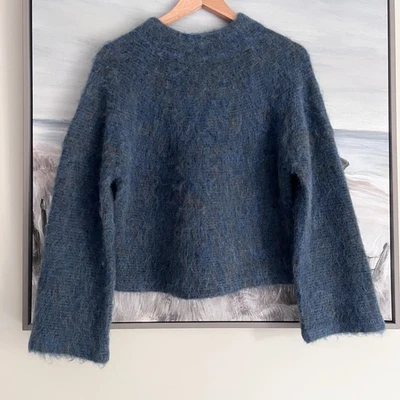 Uniqlo шерсти альпака смесь вязаный свитер Sz M синий мягкий пушистый уютный теплый высокий гриф - Изображение 1 из 4