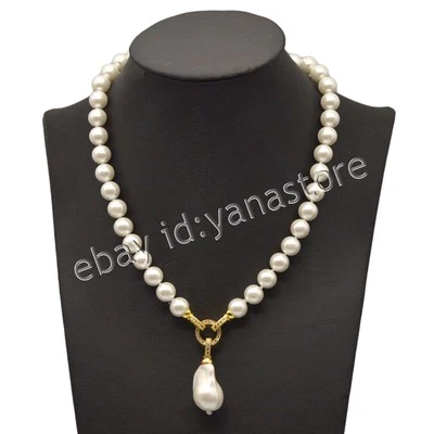 8/10/12/14mm Weiß Südsee Muschel Perle Rund Perlen Barock Anhänger Halsketten - Bild 1 von 4