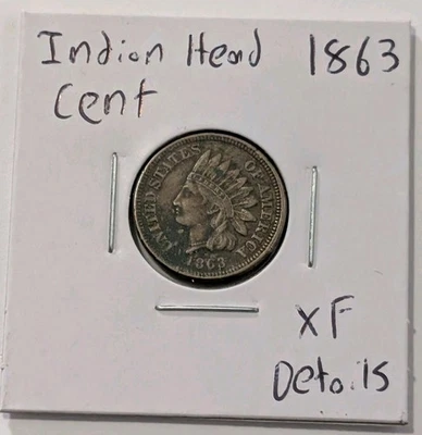 1863-P Philadelphia Indian Head Cent Penny IHC XF Extra Fine Details  - Image 1 of 3