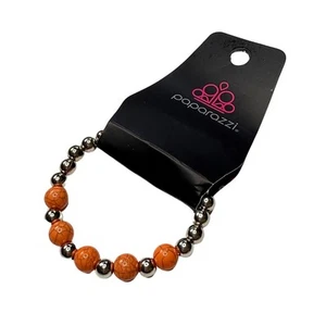Paparazzi Beaded Stackable Stretch Bracelet Orange Silver Girl's Casual Boho - Picture 1 of 4