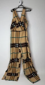 La Reyna Jumpsuit Women’s Large Sleeveless Wide Leg Check Plaid Tan - Picture 1 of 9