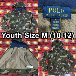 Polo Ralph Lauren Hoodie Full Zip Camo Green Sweater Youth Size Medium (10-12) - Picture 1 of 13