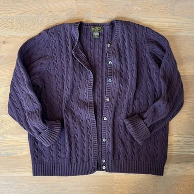 Eddie Bauer Cable Knit Button Down Cardigan Heavyweight Purple Womens XXL Tall - Image 1 of 4