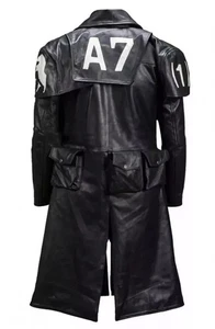 Men's A7 Fallout Vegas NCR Veteran Ranger Cosplay Black Real Leather Trench Coat - Picture 1 of 5