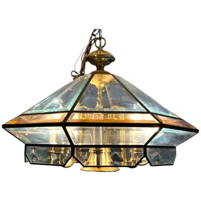 Lámpara de techo Fredrick Ramond 1980 latón 9 Lite lámpara colgante vidrio Foto 1 de 4