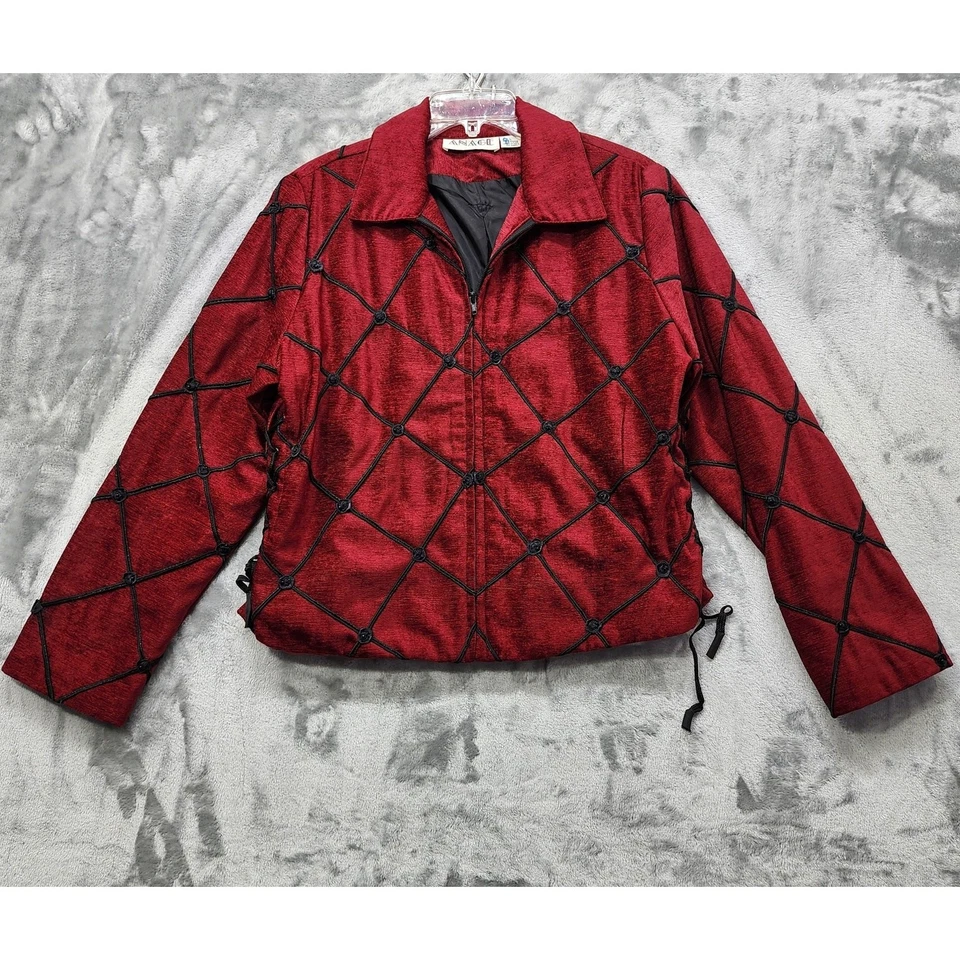 Chaqueta vintage ANAGE para mujer L roja pana bordada rosas laterales con cordones gótica Foto 1 de 4