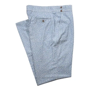 Mens Gurkha Pants 38 Blue White Floral Chino Trousers Straight Fit Flat Front - Picture 1 of 8