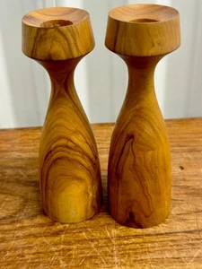 Paar Vintage Mid Century Danish Teak Kerzenständer 5,5" hoch - Bild 1 von 7