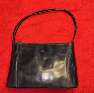 Bolsa de ombro Monsac vintage couro azul marinho escuro clássica média - Imagem 1 de 4