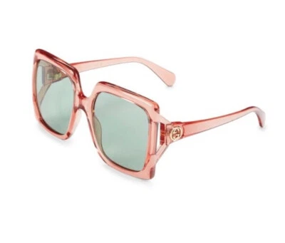 NWT GUCCI Oversize Square Light-Injected PINK Frame Green Lens Sunglasses $450 - Image 1 of 4