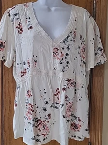 MAURICE'S Para Mujer XL Cuello en V Marfil Floral Manga Corta Encaje Inserciones Rayón Informal - Imagen 1 de 8