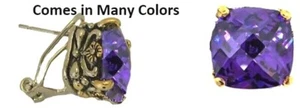 CZ Cable earring Silver 18kt yellow gold omega purple black tiger eye dangle New - Picture 1 of 8