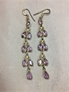 VINTAGE 3" CHANDELIER AMETHYST STERLING SILVER EARRINGS - Picture 1 of 3