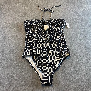 Banana Republic One Piece Swimsuit Halter Strapless Black White Geometric L NWT - Picture 1 of 12
