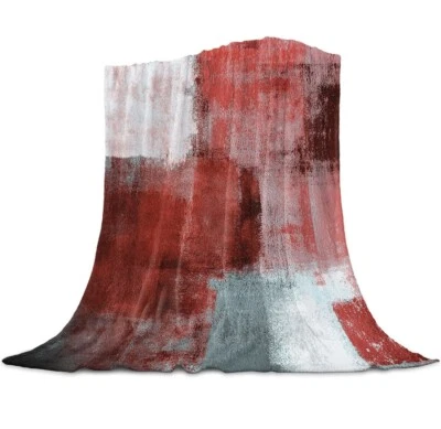 Fleece Soft Throw Blanket Red Abstract Design 50”x80” - Image 1 of 4