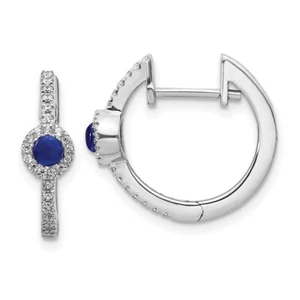14k White Gold Diamond & Cabochon Sapphire Earrings - Picture 1 of 2