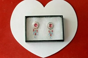 925 SILVER EARRINGS WITH MULTI GEMSTONE 6.2 GR. 4 CM. LONG IN GIFT BOX - Picture 1 of 10