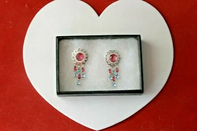 925 SILVER EARRINGS WITH MULTI GEMSTONE 6.2 GR. 4 CM. LONG IN GIFT BOX - Image 1 of 4