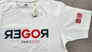 UNIQLO Roger Federer Paris 2020 edition white cotton T shirt. Size S. BNWT - Picture 1 of 9