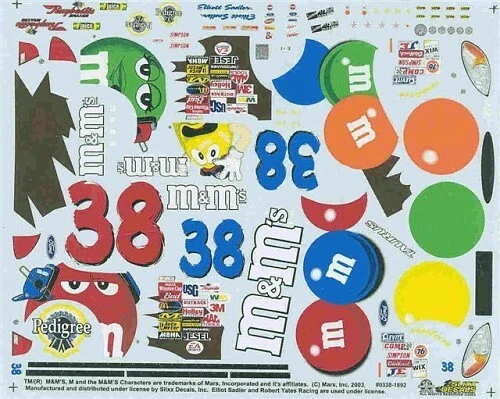 Slixx 1892 #38 M&Ms 2003-Elliott Sadler 1/24 waterslide Nascar decal - Image 1 of 1