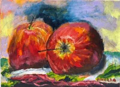 Original Art Painting "Sweet & Juicy" Still Life Apples 9x12 Home Decor Wall Art - Image 1 of 4