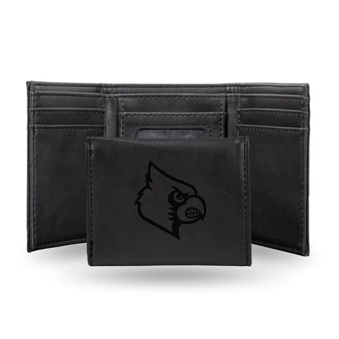 Louisville Cardinals Laser Engraved Black Trifold Wallet Cover