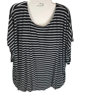 Vintage AB Studio Top Black White Stripes Stretchy Batwing Sleeve Women L USA - Image 1 of 4